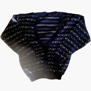 Vintage Exchange Unlimited Mens MEDIUM Cardigan Dad Sweater Blue White Acrylic